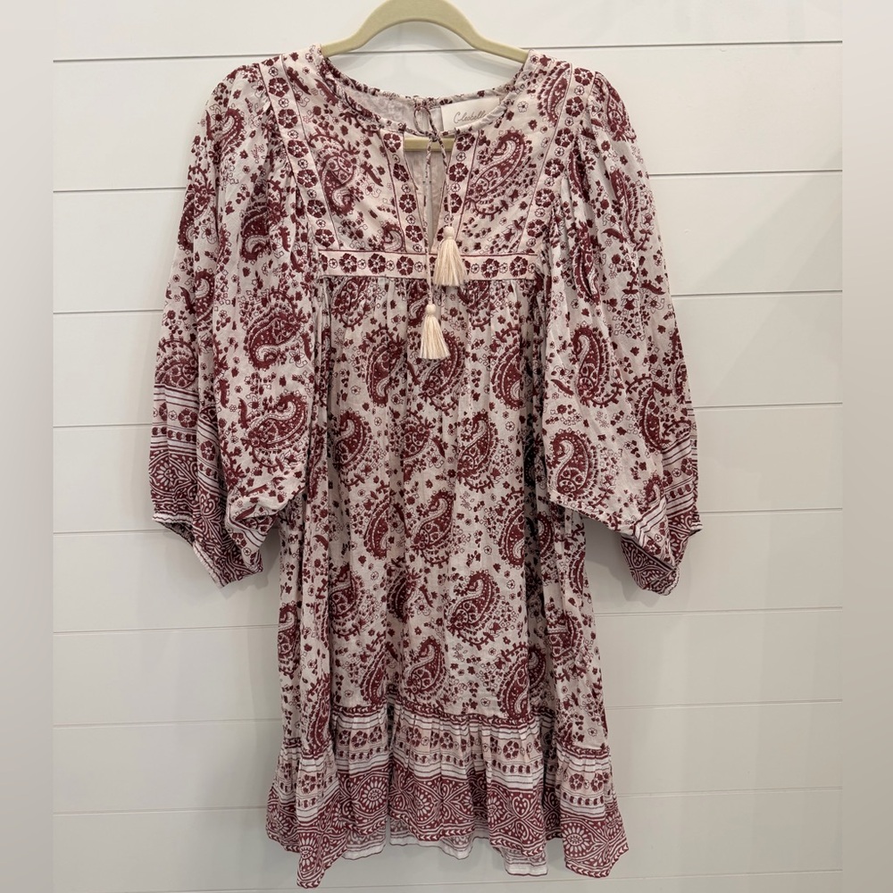CLEOBELLA Magdalena Boho Block Print Mini Dress Size Large